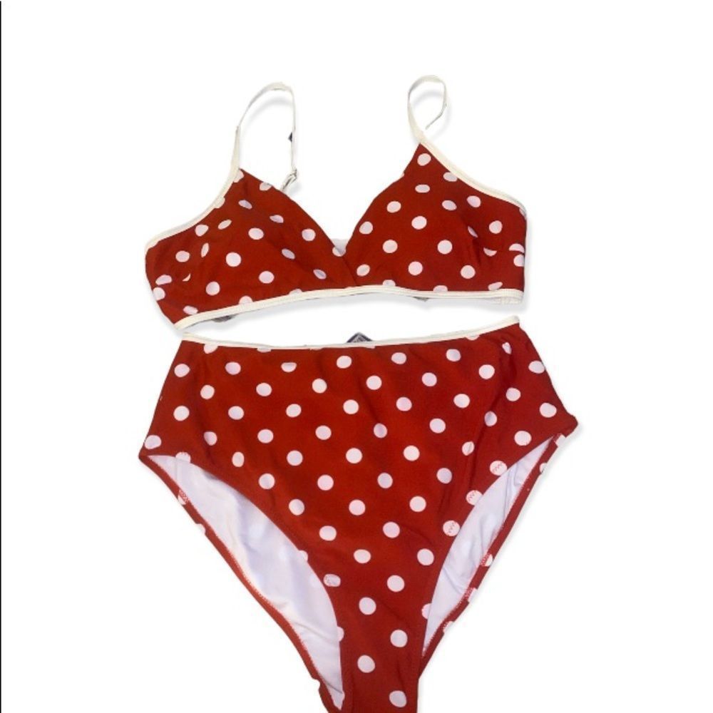 Two piece red polka dot bikini